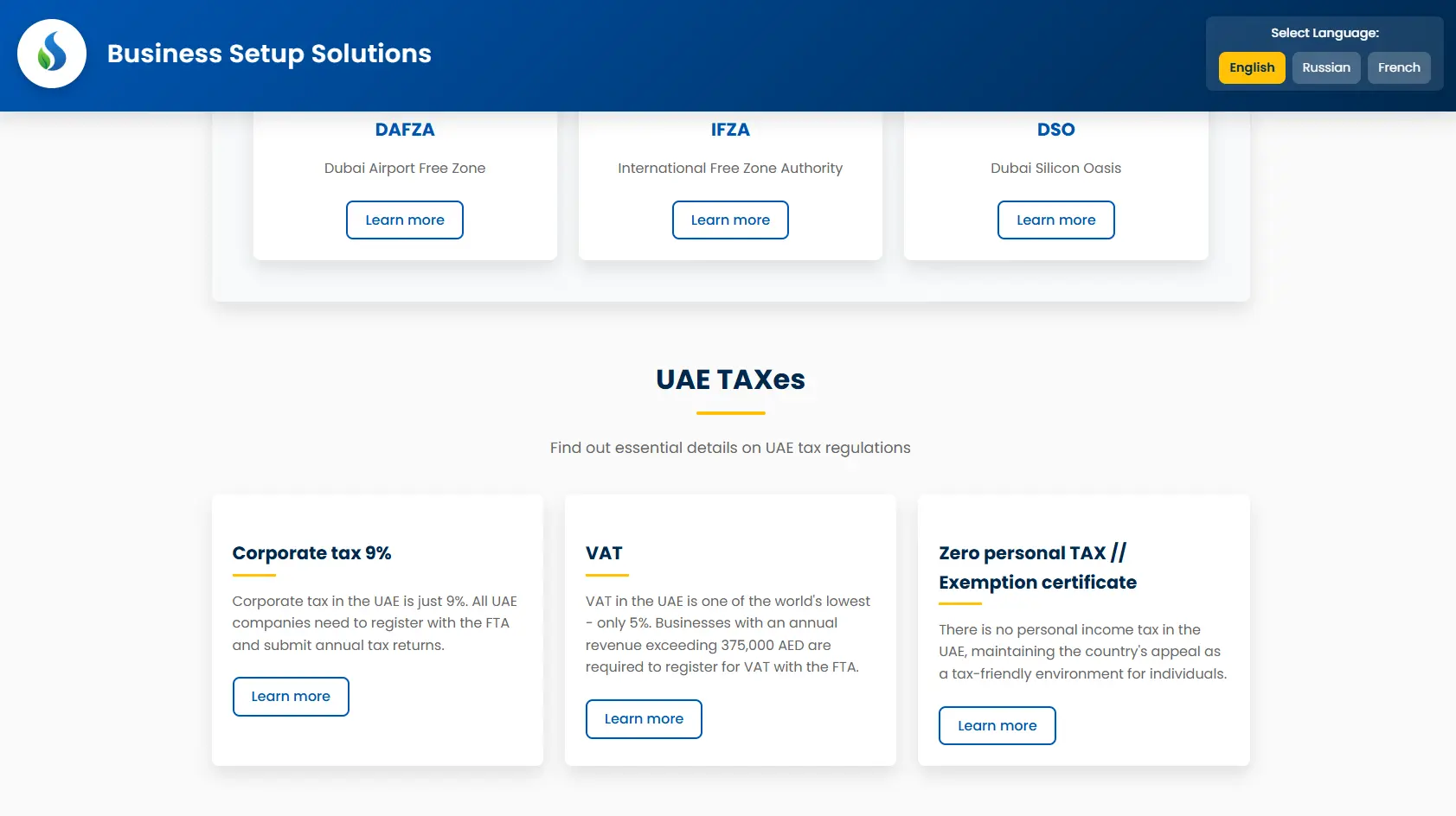 Business Setup Solutions website by Morey Digital