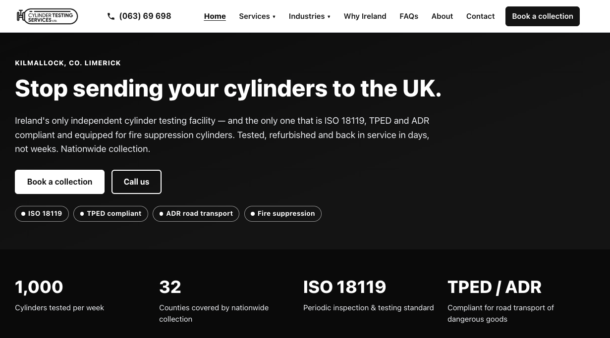 Cylinder Testing Services website by Morey Digital