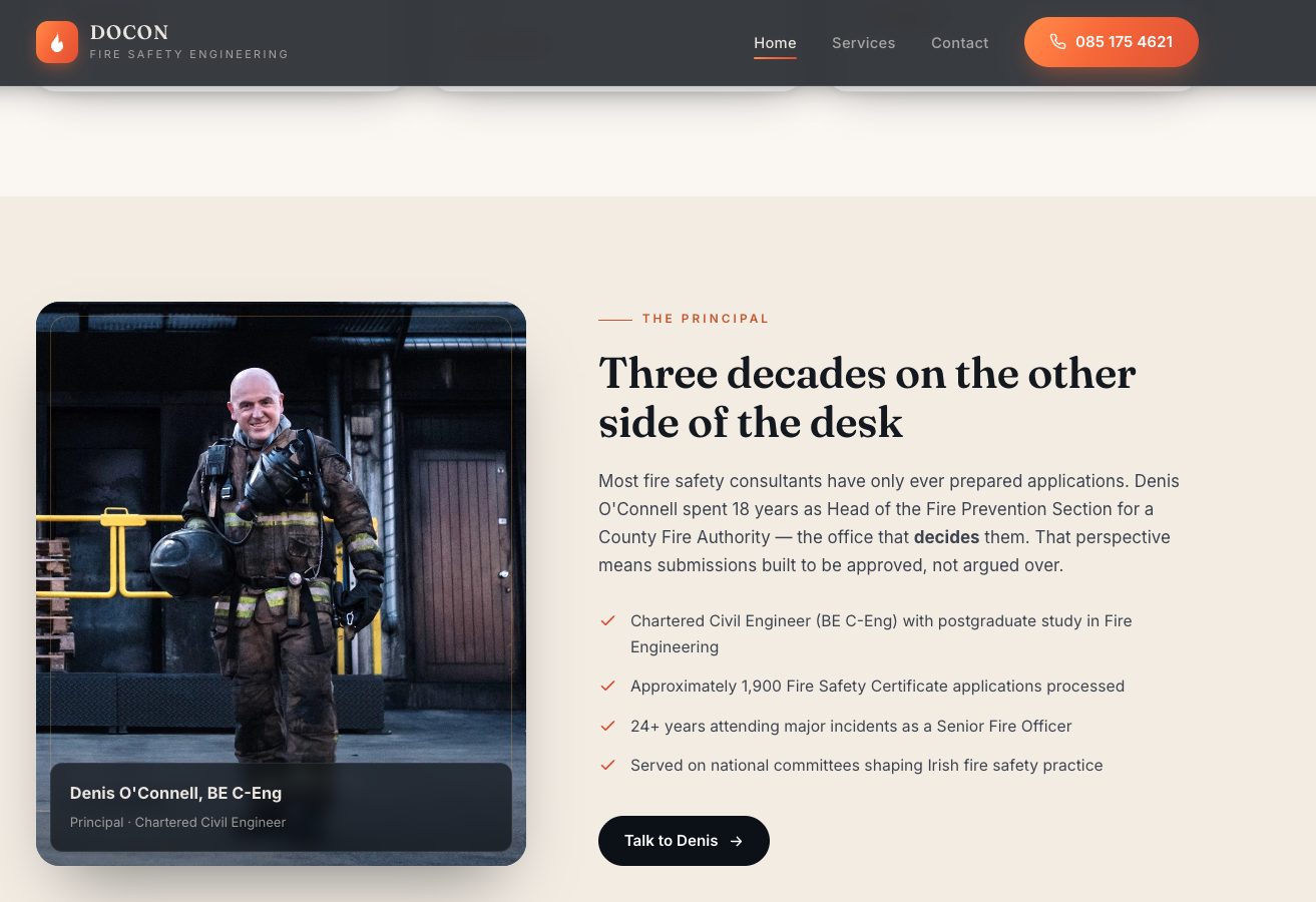 DOCON Fire Safety Engineering website by Morey Digital