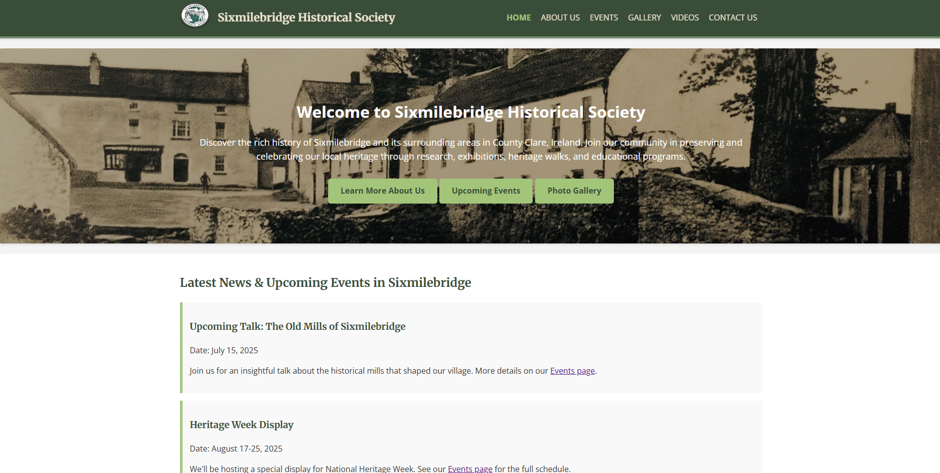 Sixmilebridge Historical Society - Website Project by Morey Digital