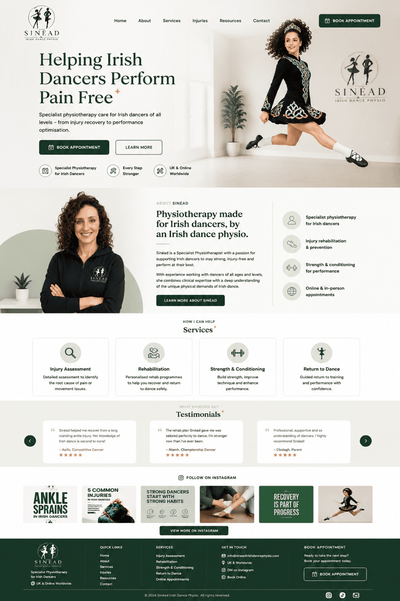 Sinead Irish Dance Physio website by Morey Digital