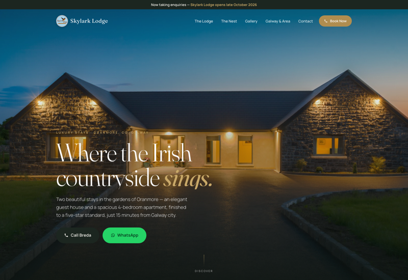 Skylark Lodge website by Morey Digital